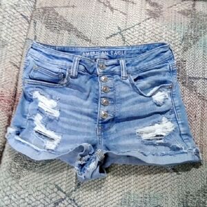 American Eagle Outfitters Blue Distressed Jean Shorts